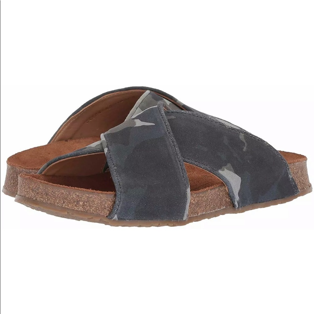 Haflinger Gray Camo Suede Crossband Slide Sandals